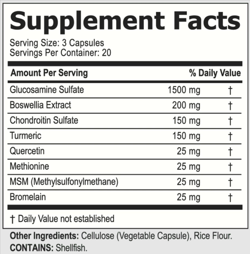 ExaFlex Supplement facts